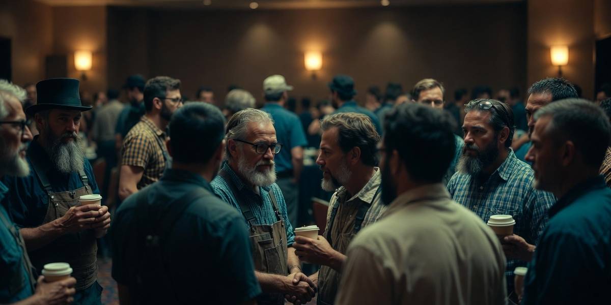 Chimney sweep professionals gathered at an industry event